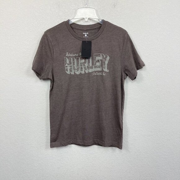 Hurley Welcome to Paradise Brown Short Sleeve Graphic Tee Mens Small NEW - Picture 1 of 4